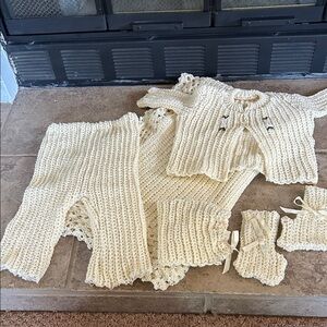 Charming Cream Knit Baby Sweater Set